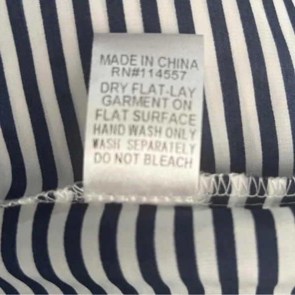 THLM Navy and White Striped Blouse with Orange Piping Detail EUC Size Small - Picture 7 of 7